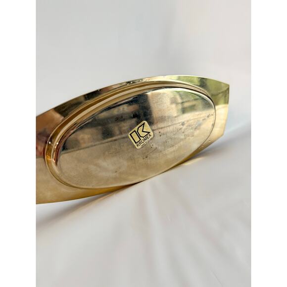 Vintage Kromex Brass Tray w/ Handles 10"x4.5" Trinket or Serving USA Made - Picture 4 of 7